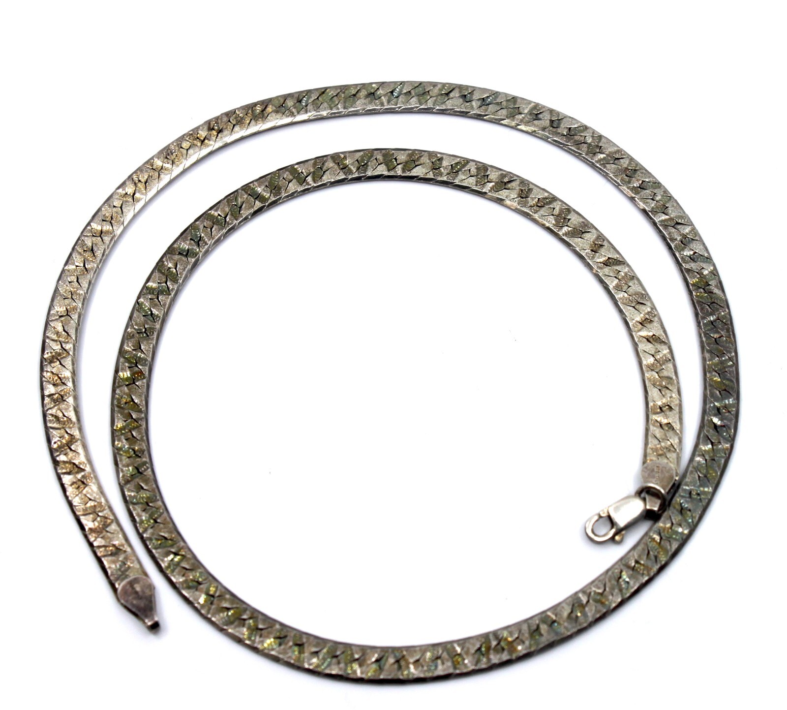 Sterling Silver Sign MR Woven Textured Flat Chain Necklace 18″inch