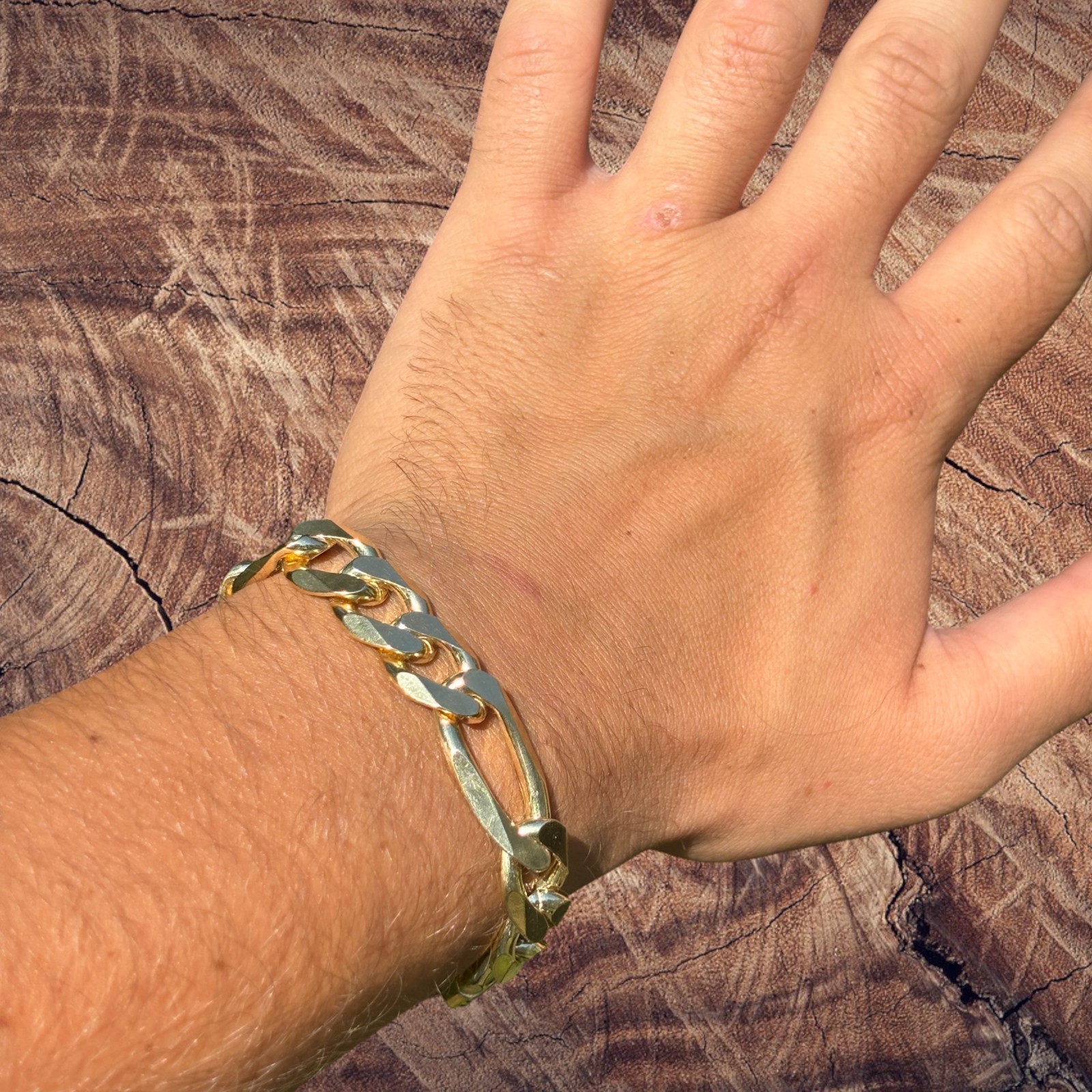13mm Figaro Bracelet – 925 Sterling Silver or 14k Gold Vermeil Made in Italy