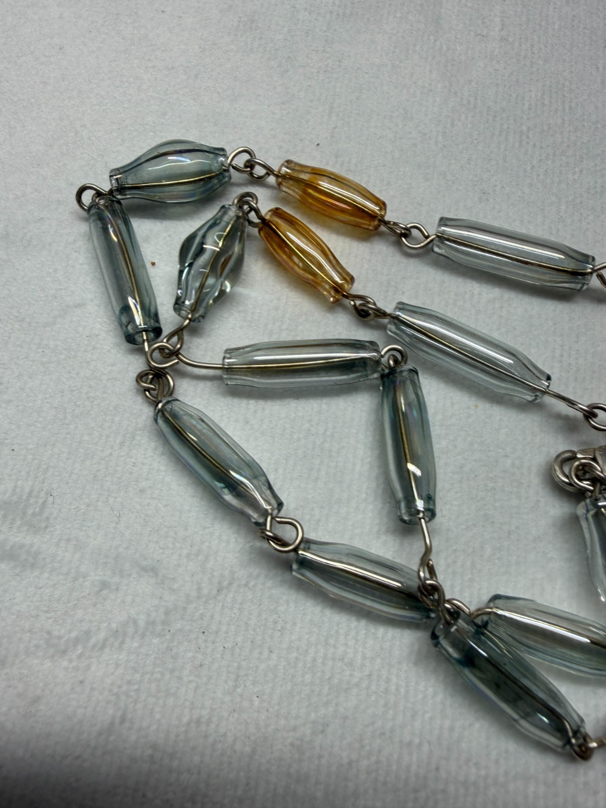 Long Vintage Boho Retro Fine Glass Bead Necklace 925 Silver Clasp 24″ Length 29g