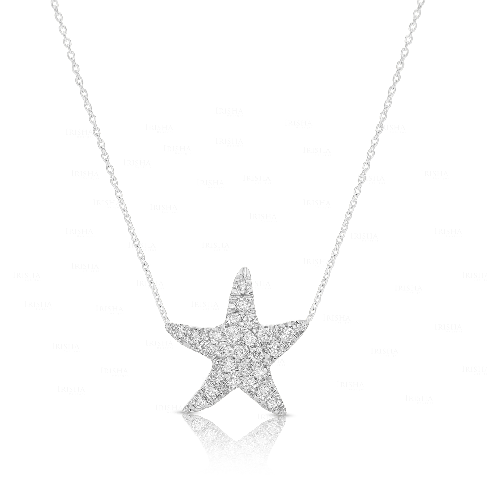 14K Gold 0.25 Ct. Genuine Diamond Starfish Charm Pendant Necklace Fine Jewelry