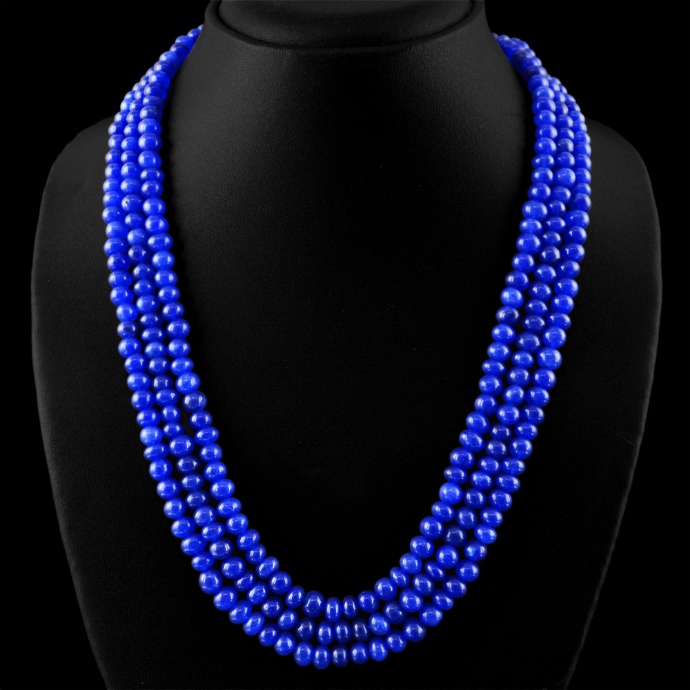 560.00 CTS EARTH MINED 3 LINE ENHANCED SAPPHIRE ROUND SHAPE BEADS NECKLACE