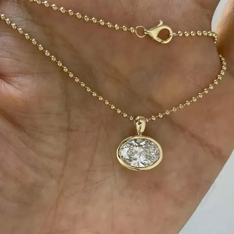 2Ct Oval Cut Diamond Bezel Set Women’s Solitaire Pendant 14k Yellow Gold Plated