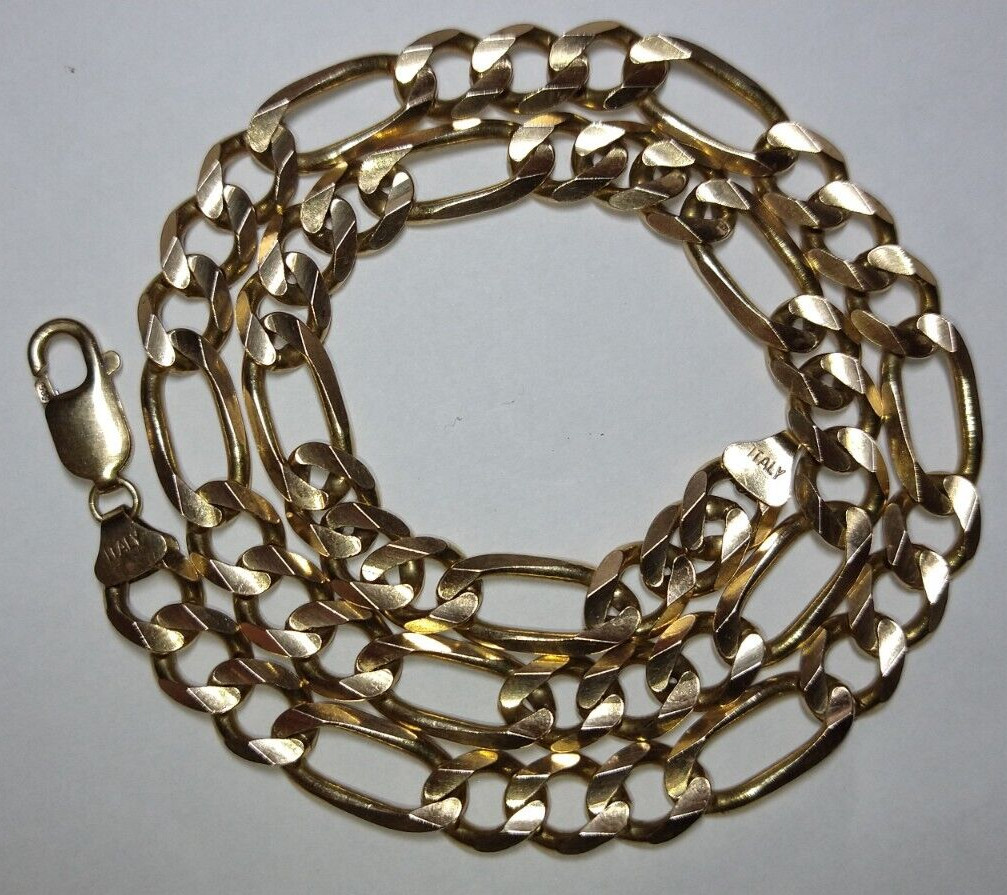 Solid 14k gold heavy 8.4mm Italian Figaro chain necklace 44.3 grams – 18.25″
