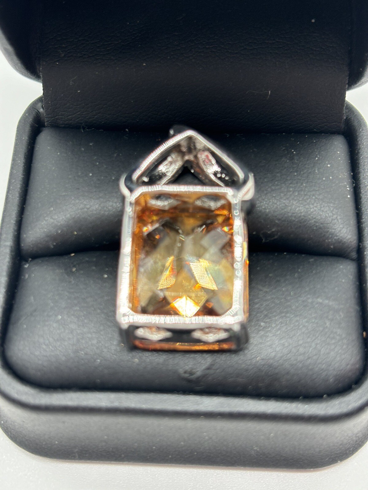 Sterling Silver Amber Glass Pendant Stunning Runway Fashion Jewelry Chunky