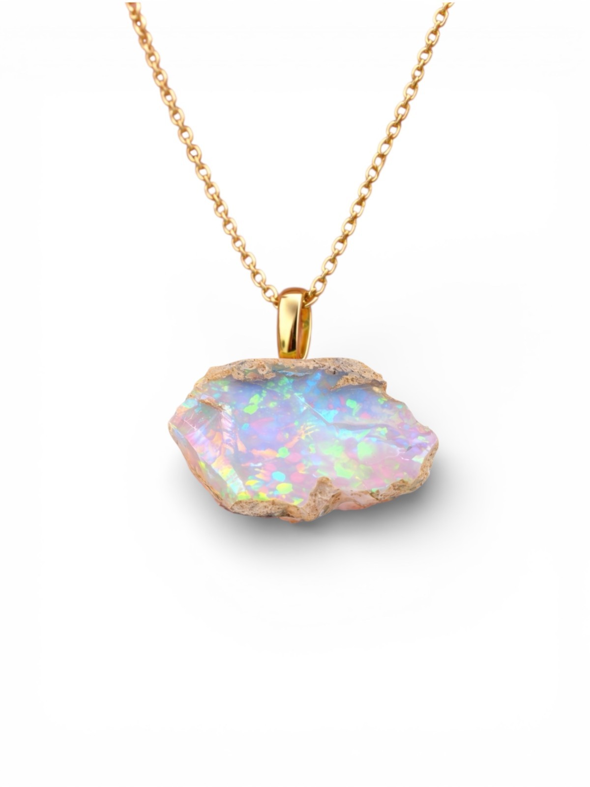 Natural Welo Opal Rough Necklace Raw Stone Pendant October Birthstone Gift Her
