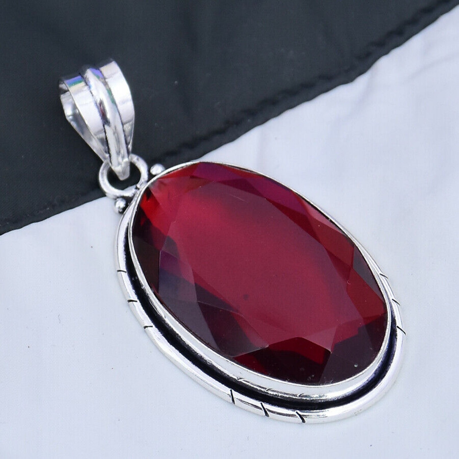 Mozambique Garnet Gemstone 925 Sterling Silver Handmade Pendant