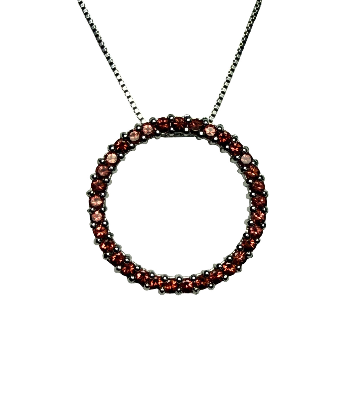 STERLING SILVER 1.6 CT TGW GARNET OPEN CIRCLE PENDANT NECKLACE