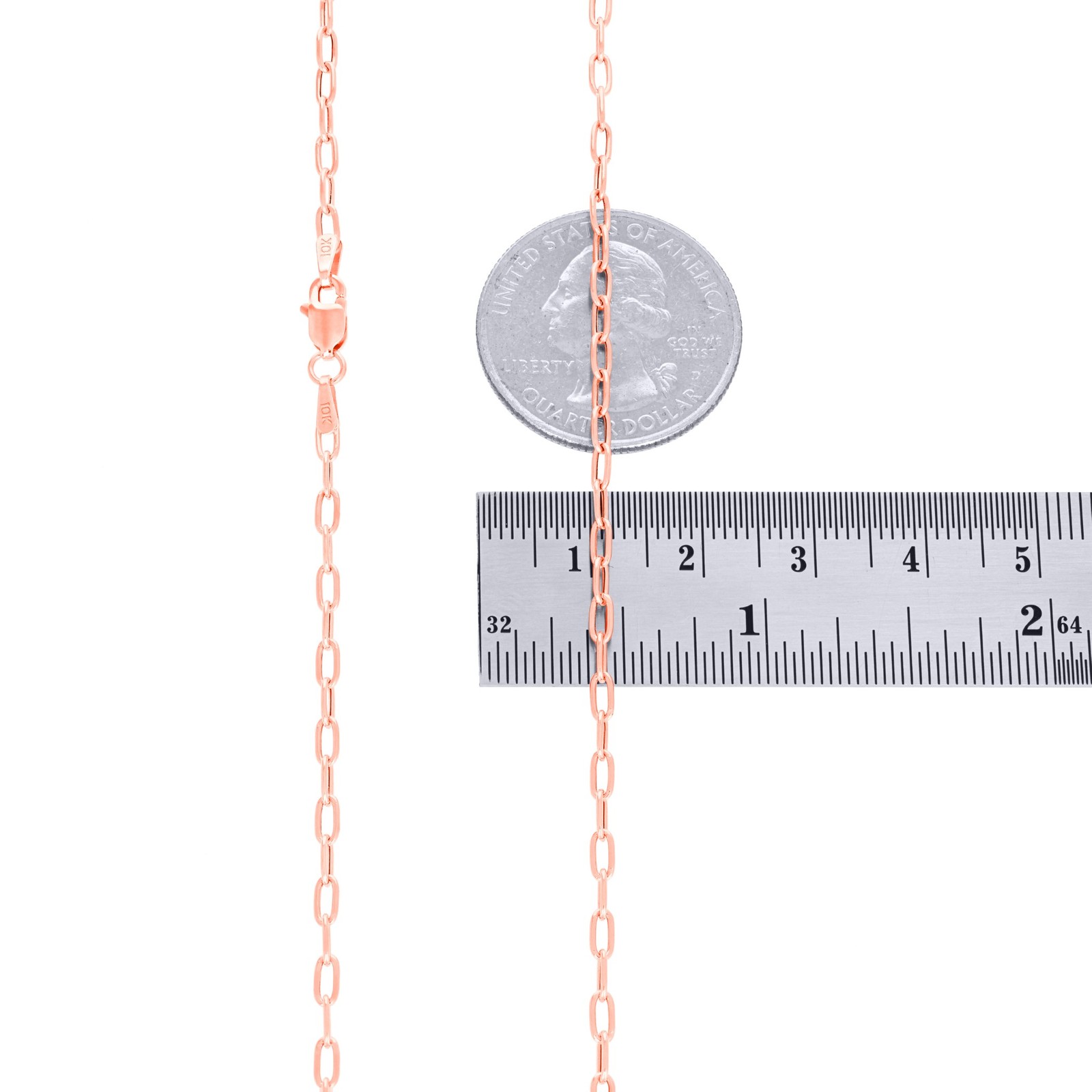 10k Rose Gold 2mm Paperclip Chain Dainty Oval Link Necklace Womens Men 16″- 24″