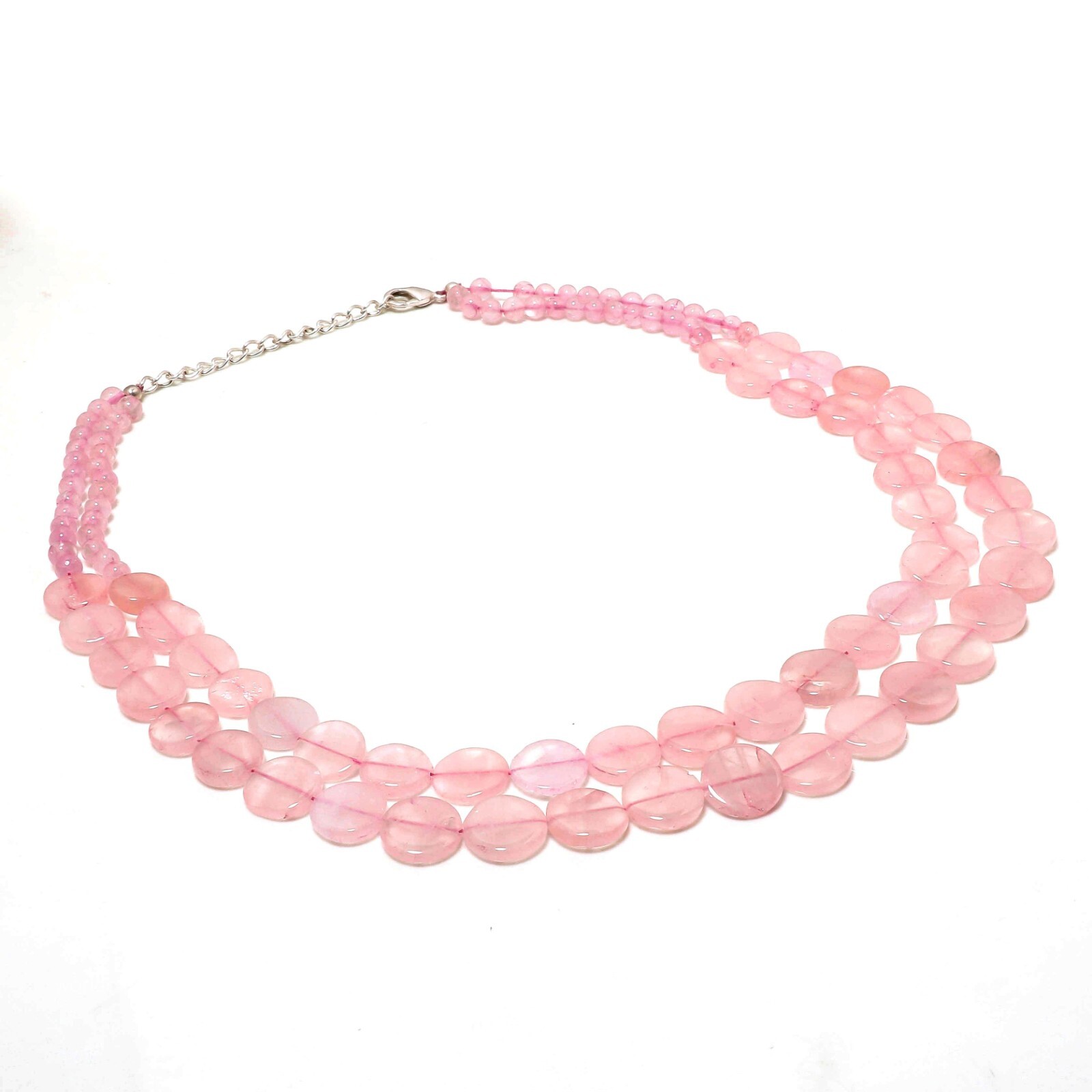Womens day Sale 925 Sterling Silver Rose Quartz Gemstone Beaded Necklace Jewelry