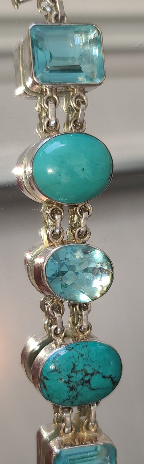Stunning Sterling Silver Turquoise and Blue Topaz Adjustable Bracelet