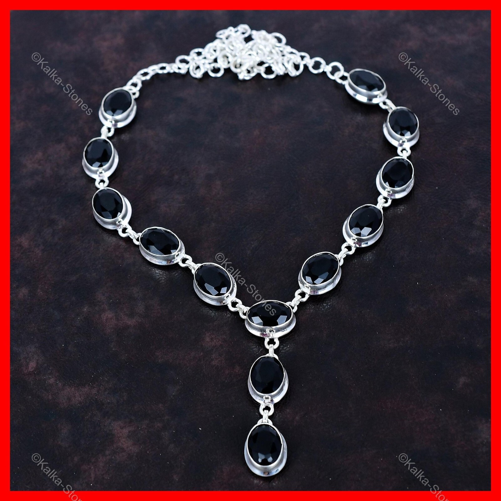 Oval Natural Black Onyx Bezel Anniversary Chain Necklace Jewelry Sterling Silver