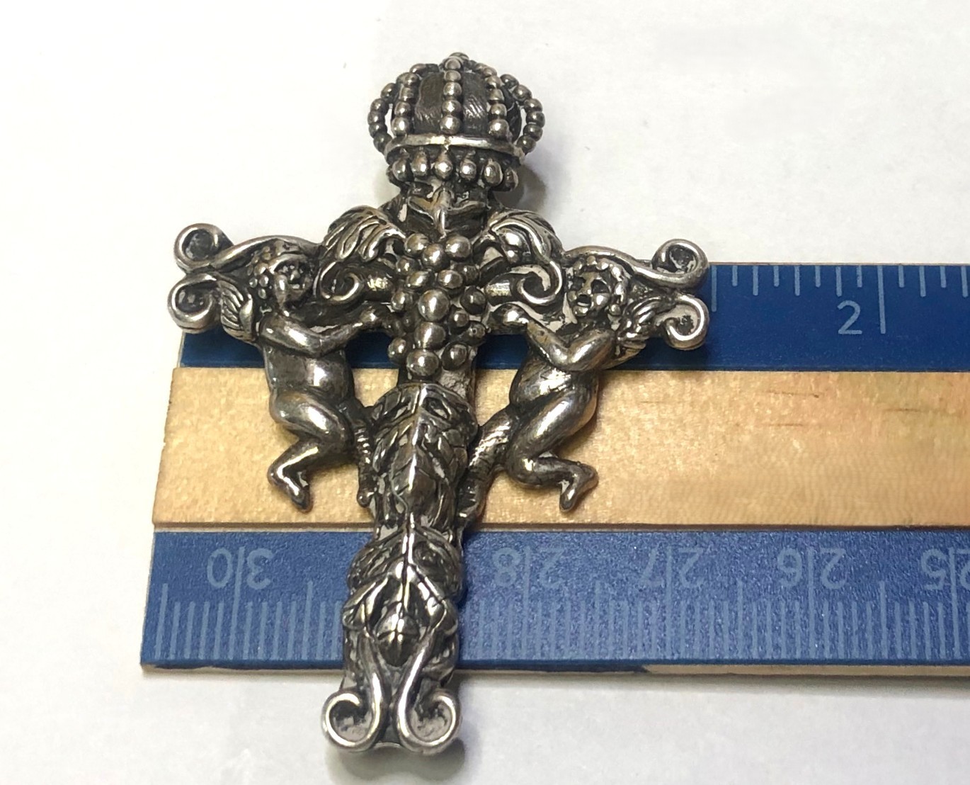 Vintage Andrea Barnett Sterling Silver Cherubim Angel Cross Pendant Necklace