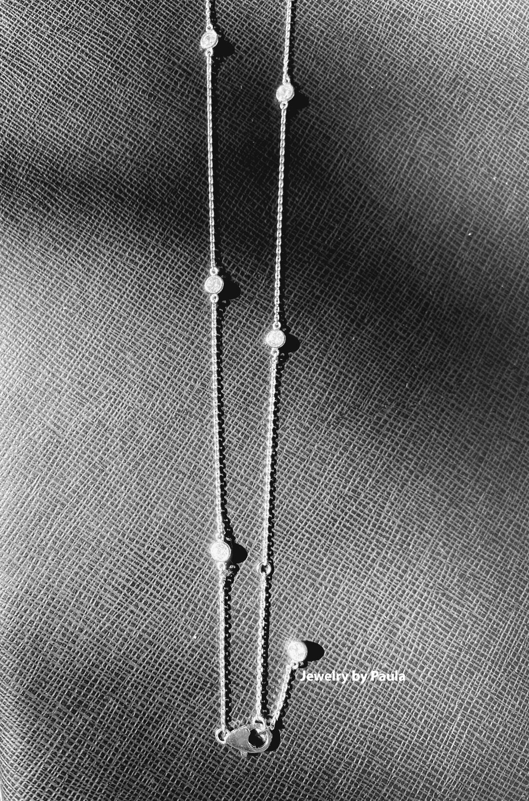 3CT Created Diamond By The Yard Station Necklace 14k White Gold Bezel Chain 18″