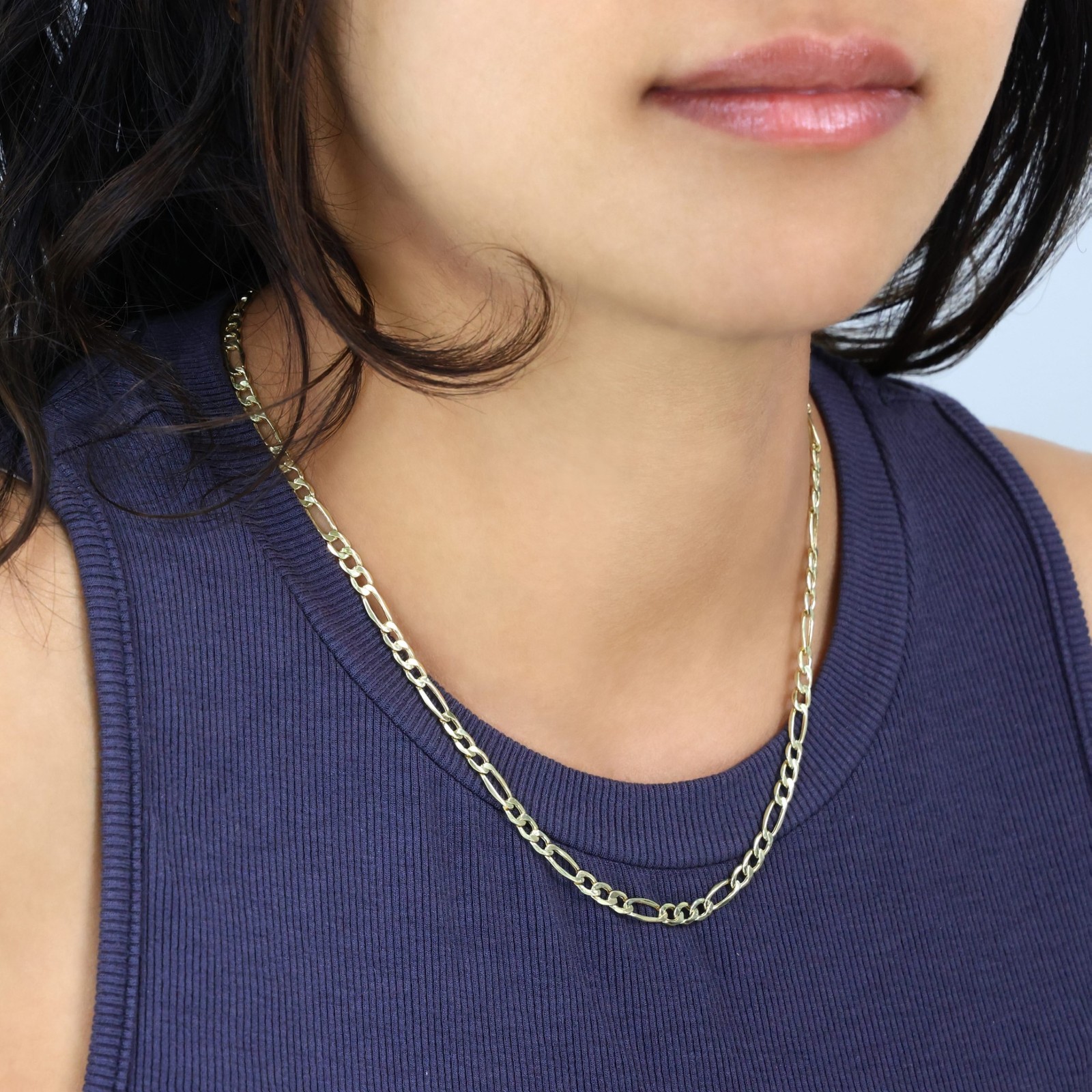 10K Yellow Gold 4.5mm Figaro Chain Italian Link Pendant Necklace Womens 16″