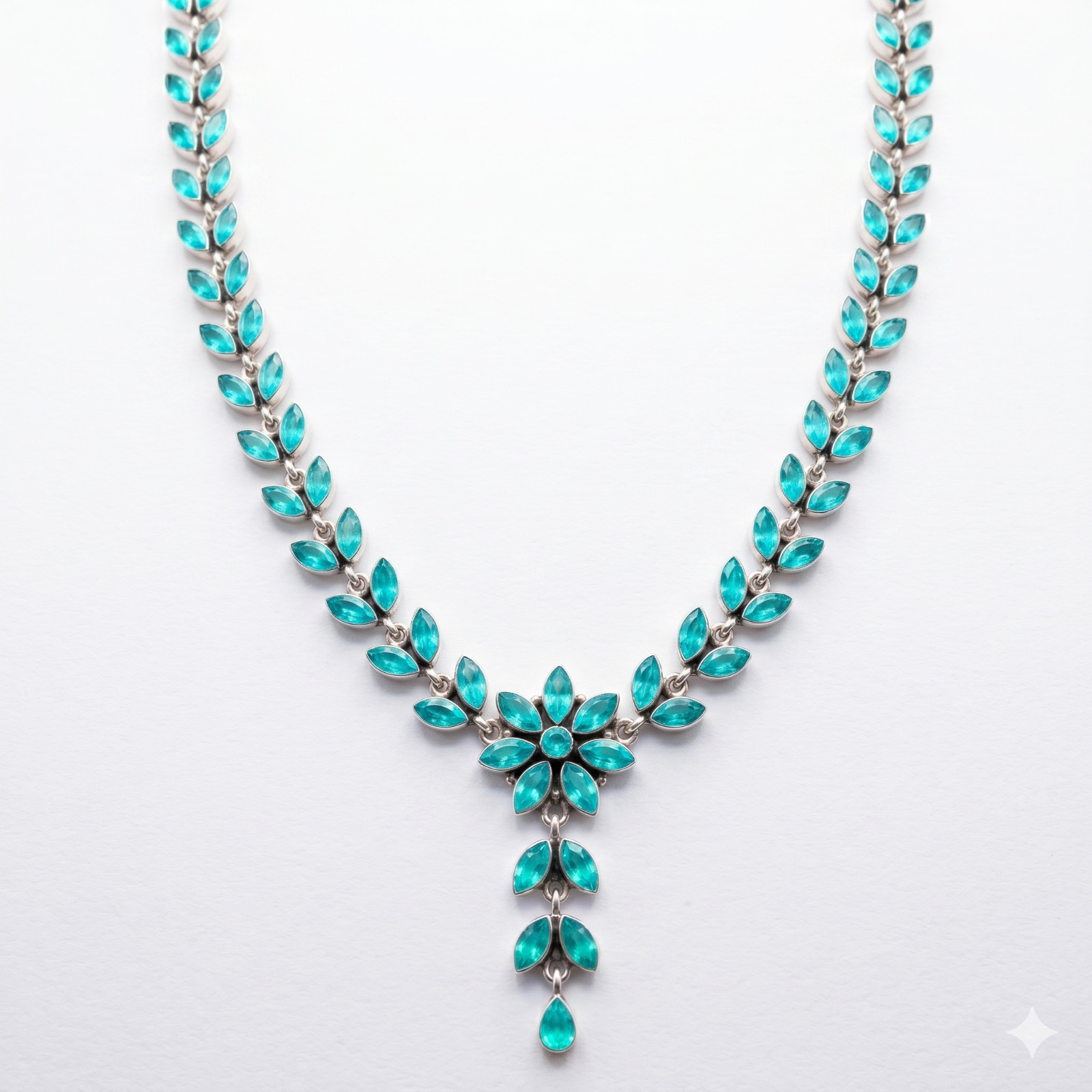 Paraiba Tourmaline Gemstone Handmade 925 Sterling Silver Jewelry Necklace 18″