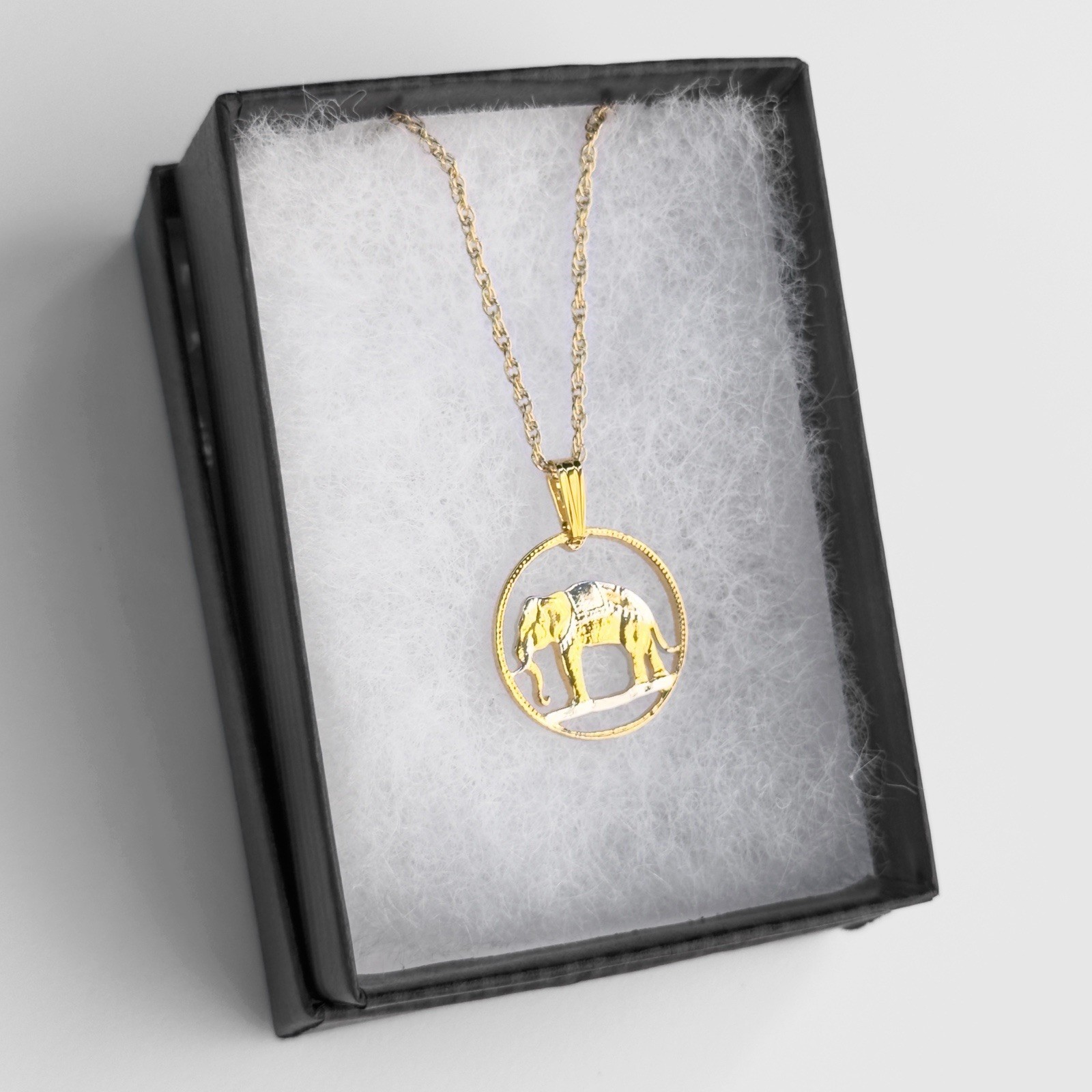 Littleton Coin Co. 14K Gold Plated Cutout Elephant Coin Rope Chain Necklace J200