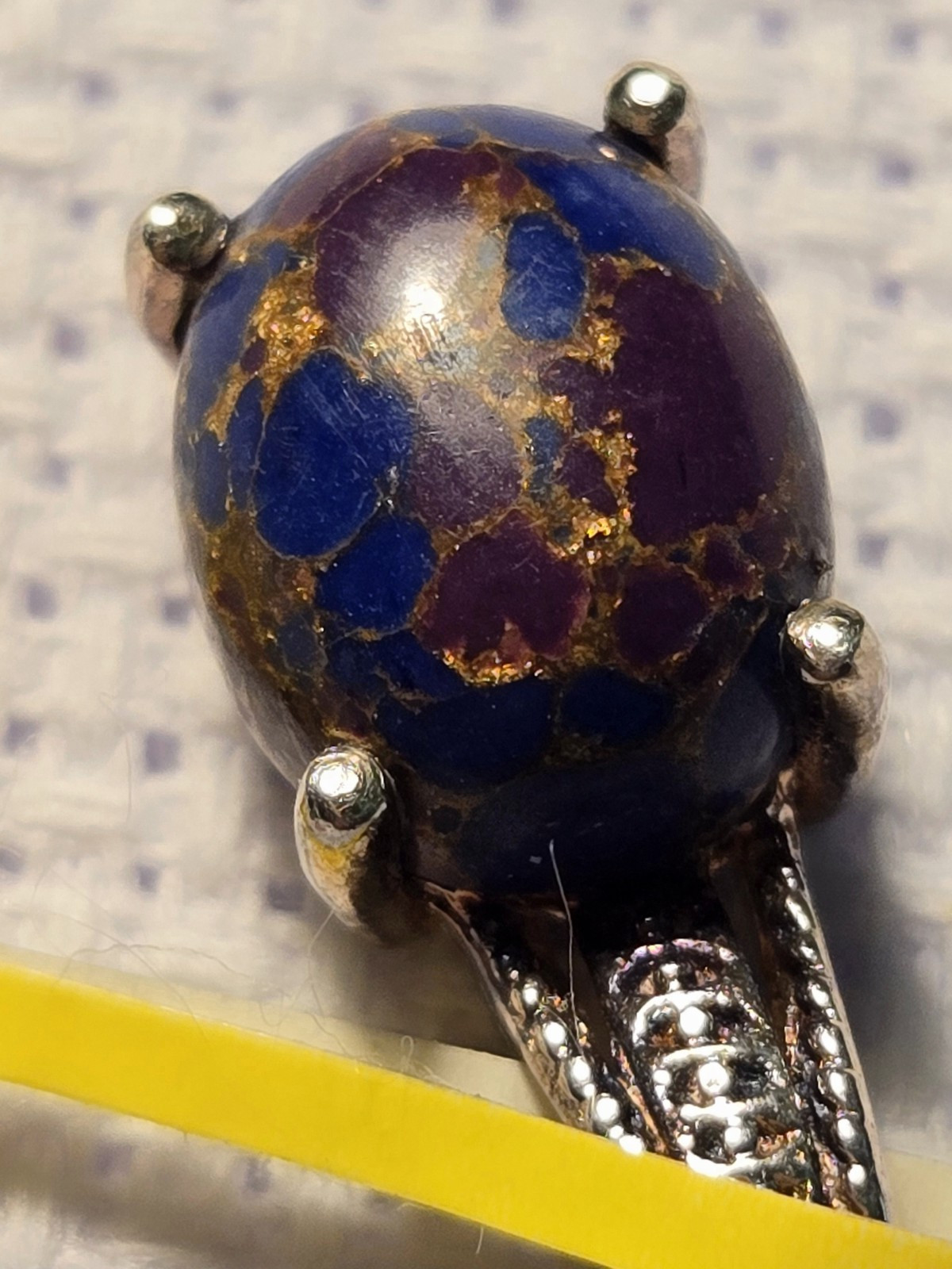 925 Sterling Silver Oval Mojave Turquoise Charm Pendant, Blue Purple Prong