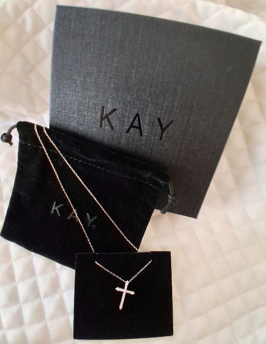 Kay Jewelers 10K White Gold Diamond 1/2″ x 3/4″ Cross Pendant and 16/18″ Chain