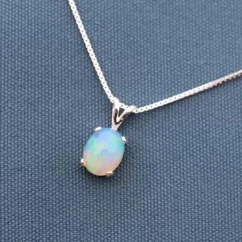 925 Sterling Silver Opal Pendant Natural Ethiopian Gemstone Jewelry 7x9mm