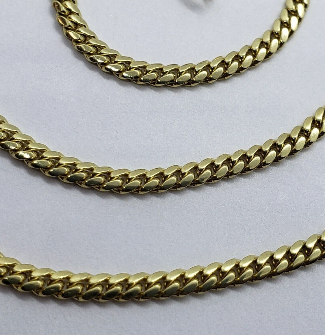 18K Solid Yellow Gold Miami Cuban Link Chain Necklace Men 2.5mm-4mm Size 18″~24″
