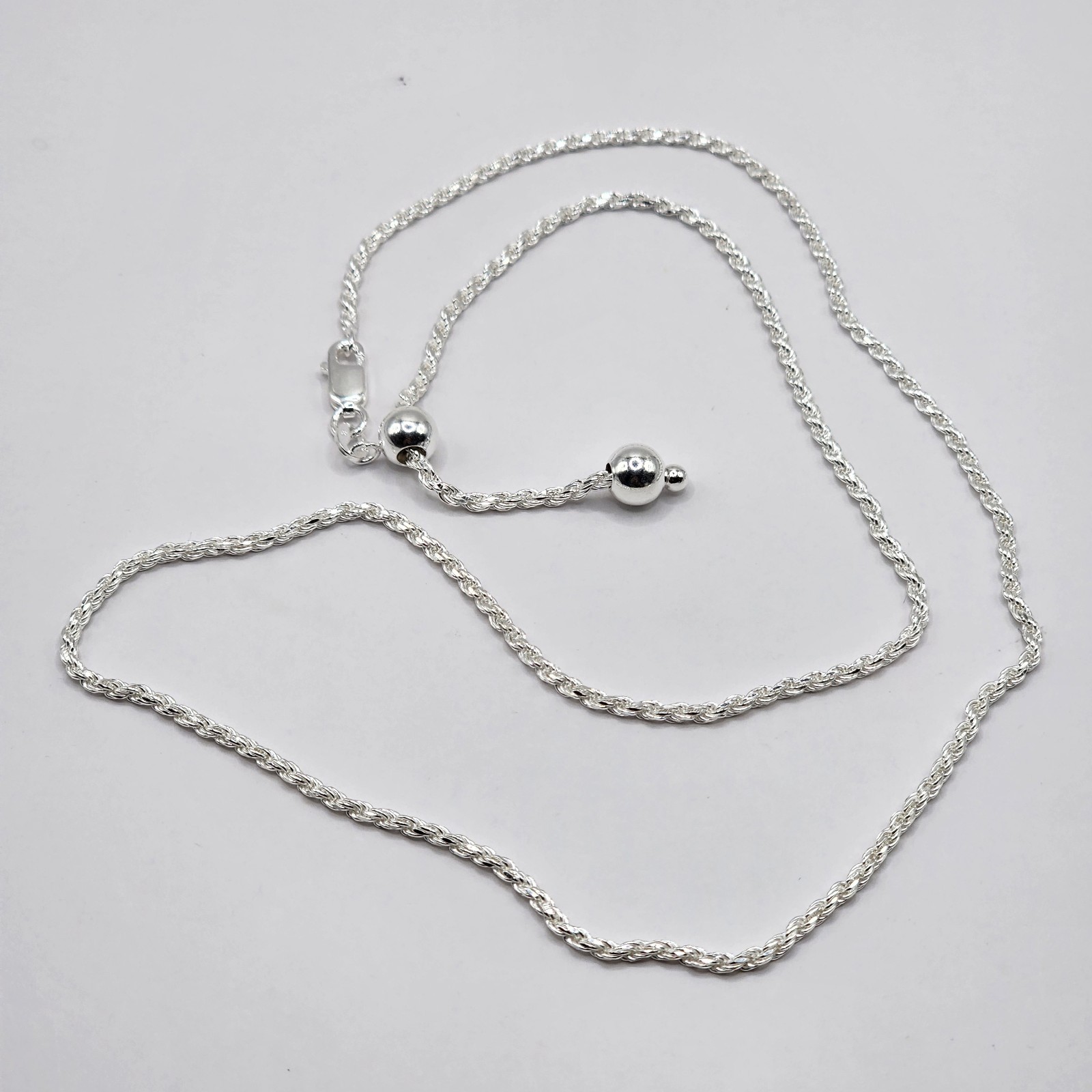 925 NEW Sterling Silver Adjustable Rope Chain 20″ Length 2mm Width FREE SHIPPING