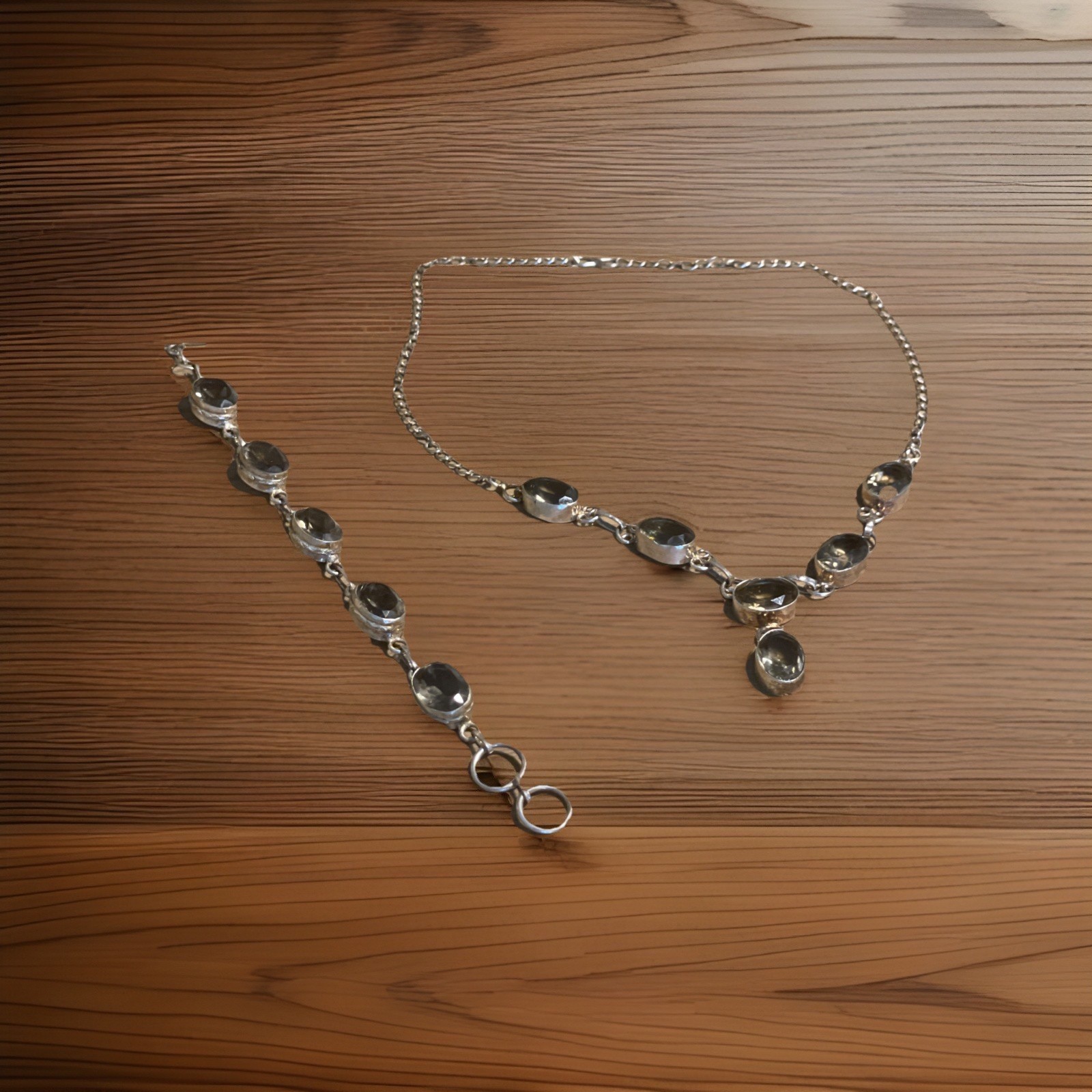 925 STERLING SILVER FACETED SMOKY TOPAZ Y-Drop DANGLE NECKLACE and BRACELET