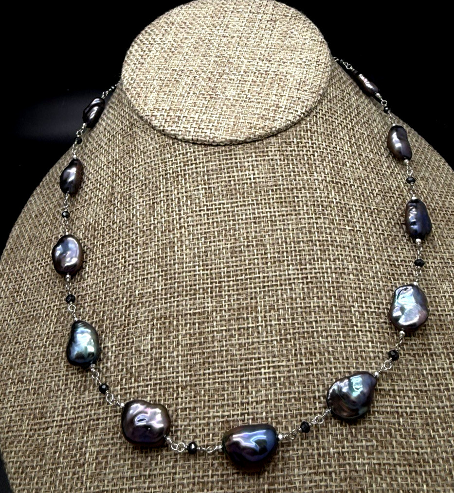 Honora Sterling Silver Purple iridescent Keshi Pearl up to 21″ Necklace new