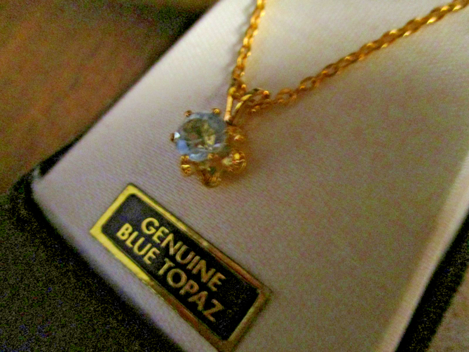 Blue Topaz Genuine Gemstone Necklace, 18″ gold chain, original box included