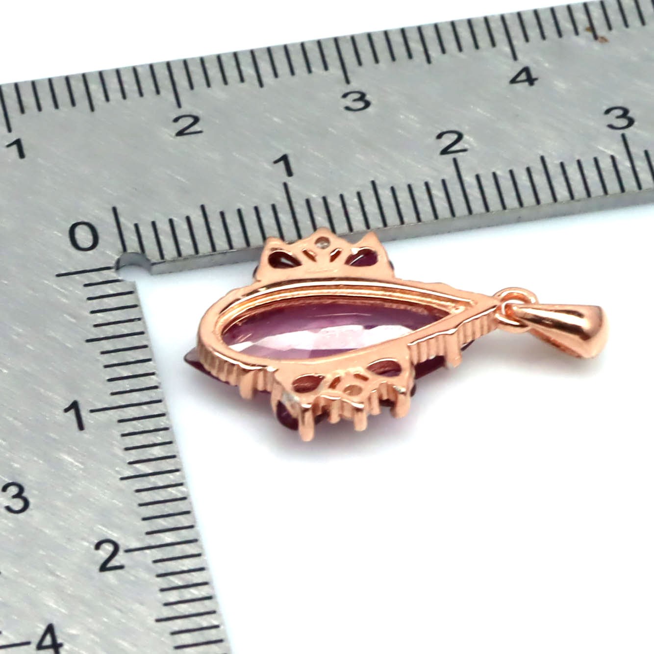 Thai Handmade 7 x 16 mm. Pink Ruby & White Zircon Pendant