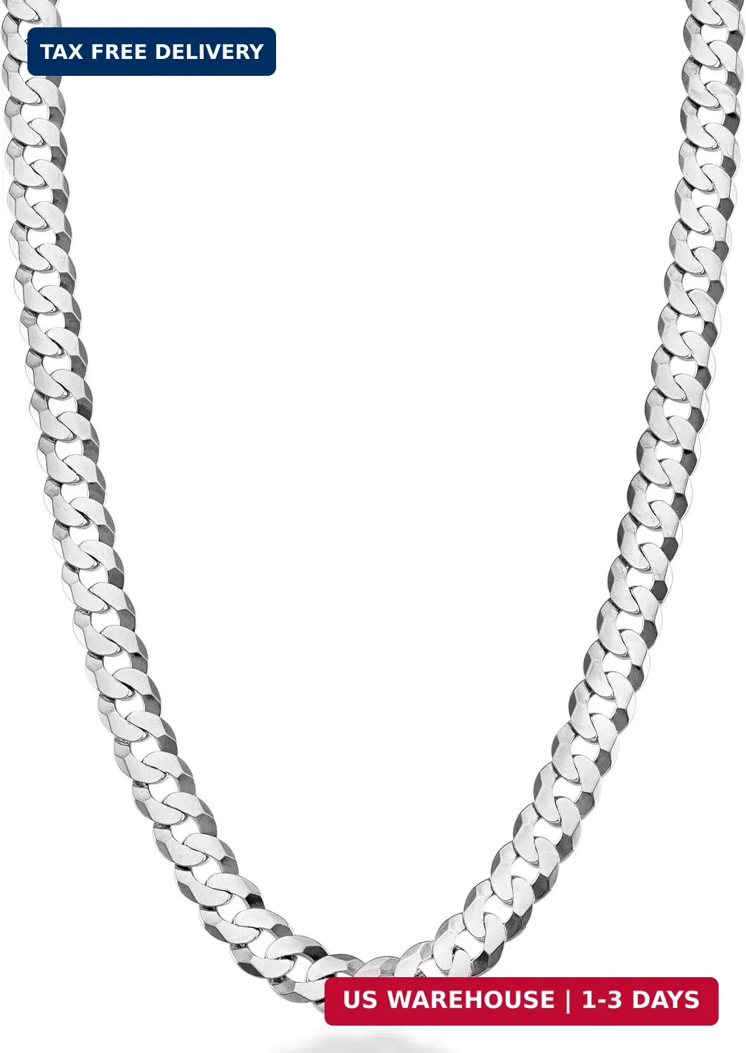 Miabella Solid 925 Sterling Silver Italian 7mm Diamond Cut Cuban Link Curb Chain