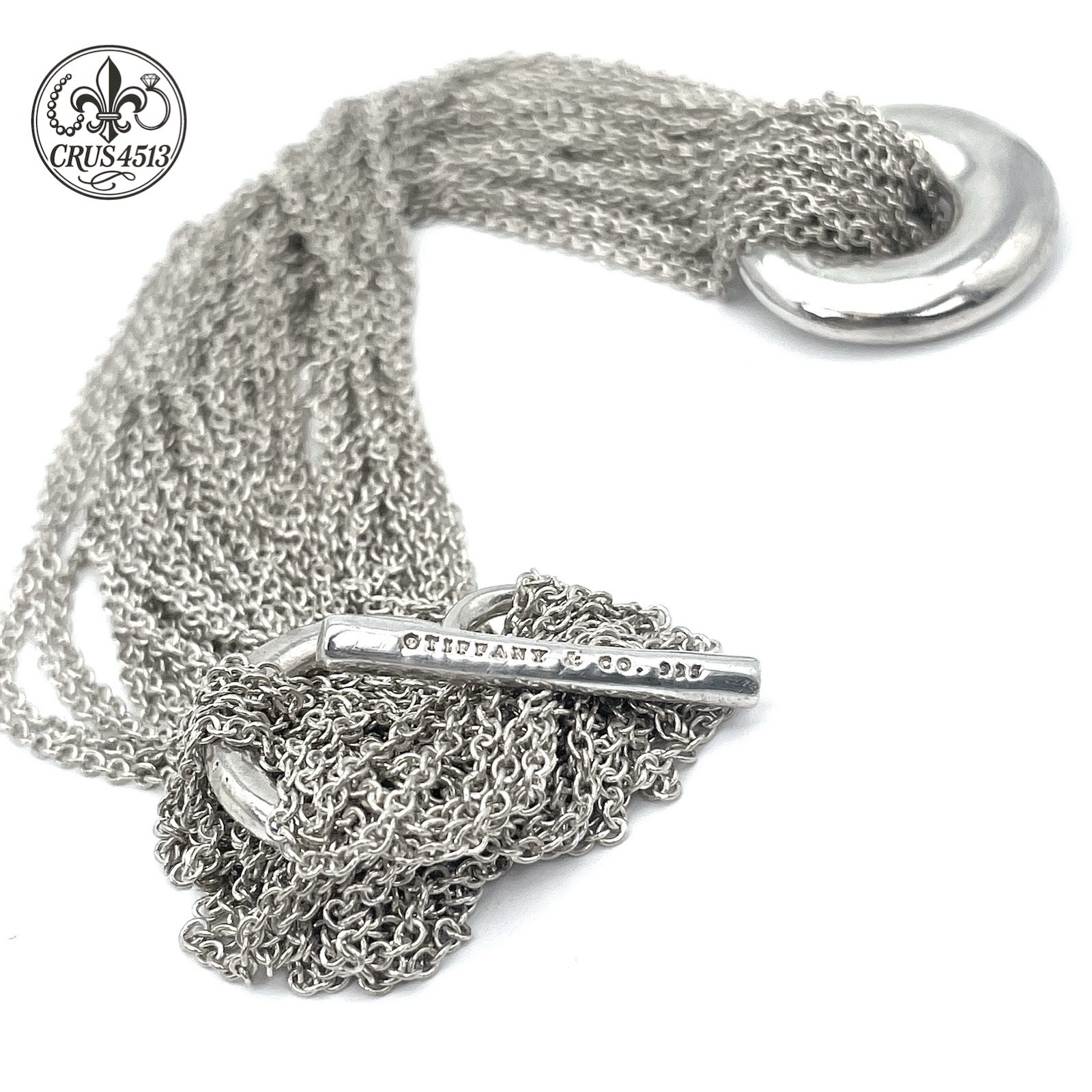 Tiffany & Co. Sterling Silver Circle Charm Multi Chain Choker Togged Necklace