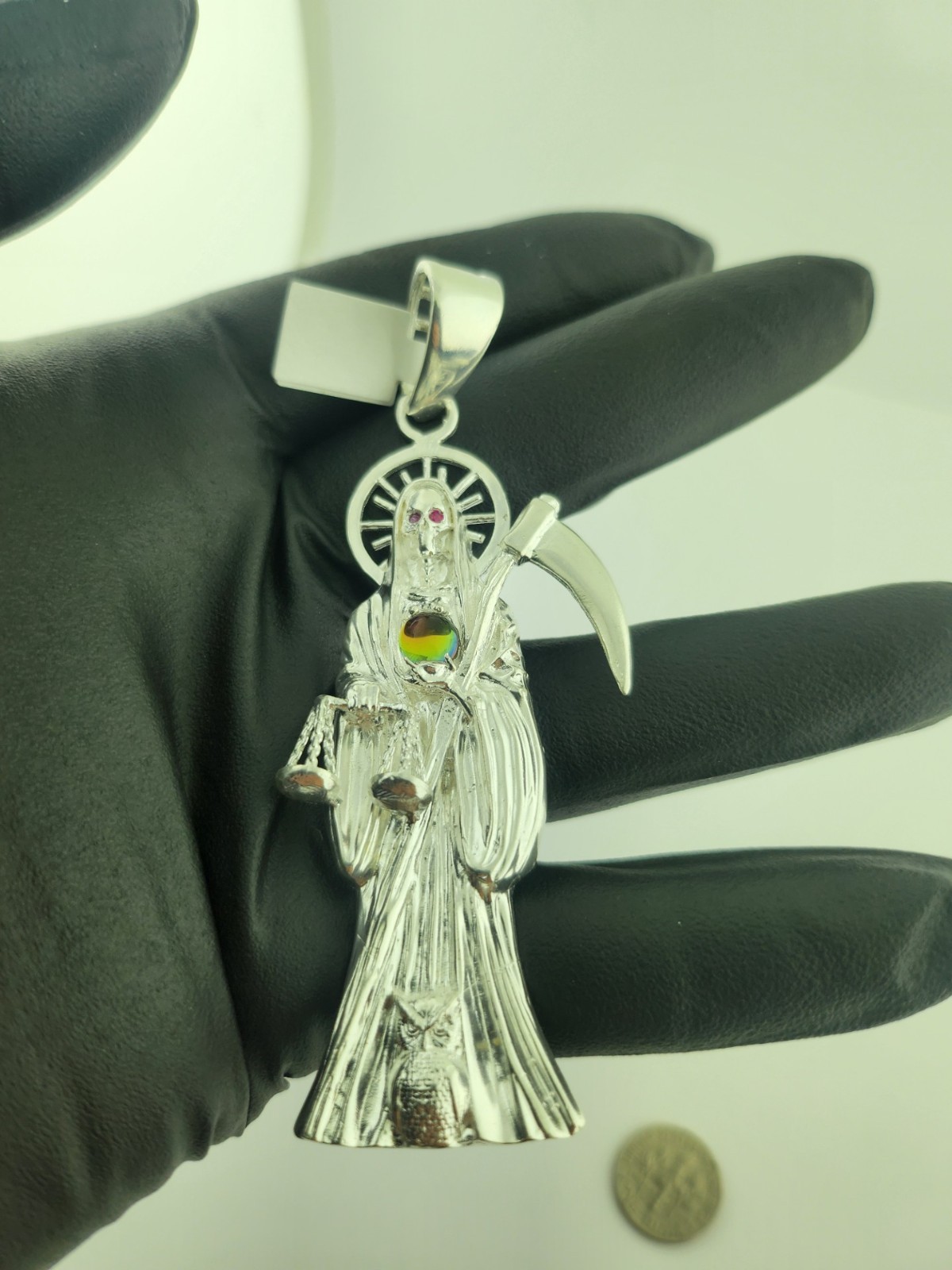 Sterling Silver Grim Reaper pendant Dije de la Santa Muerte Plata REAL 925 3.5″