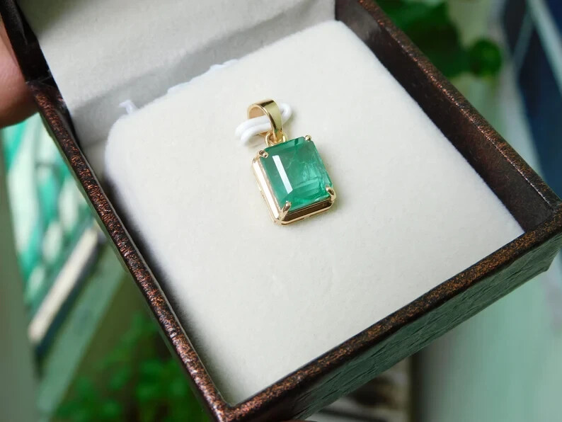 3.00Ct GIA Natural Emerald 14k Solid Yellow Gold Solitaire Women’s Gift Pendant