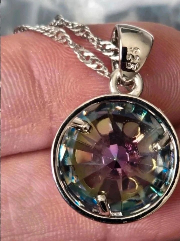 Sterling Silver 925 0.5″ Mystic Topaz 18″ Necklace. Brand New. UK Seller