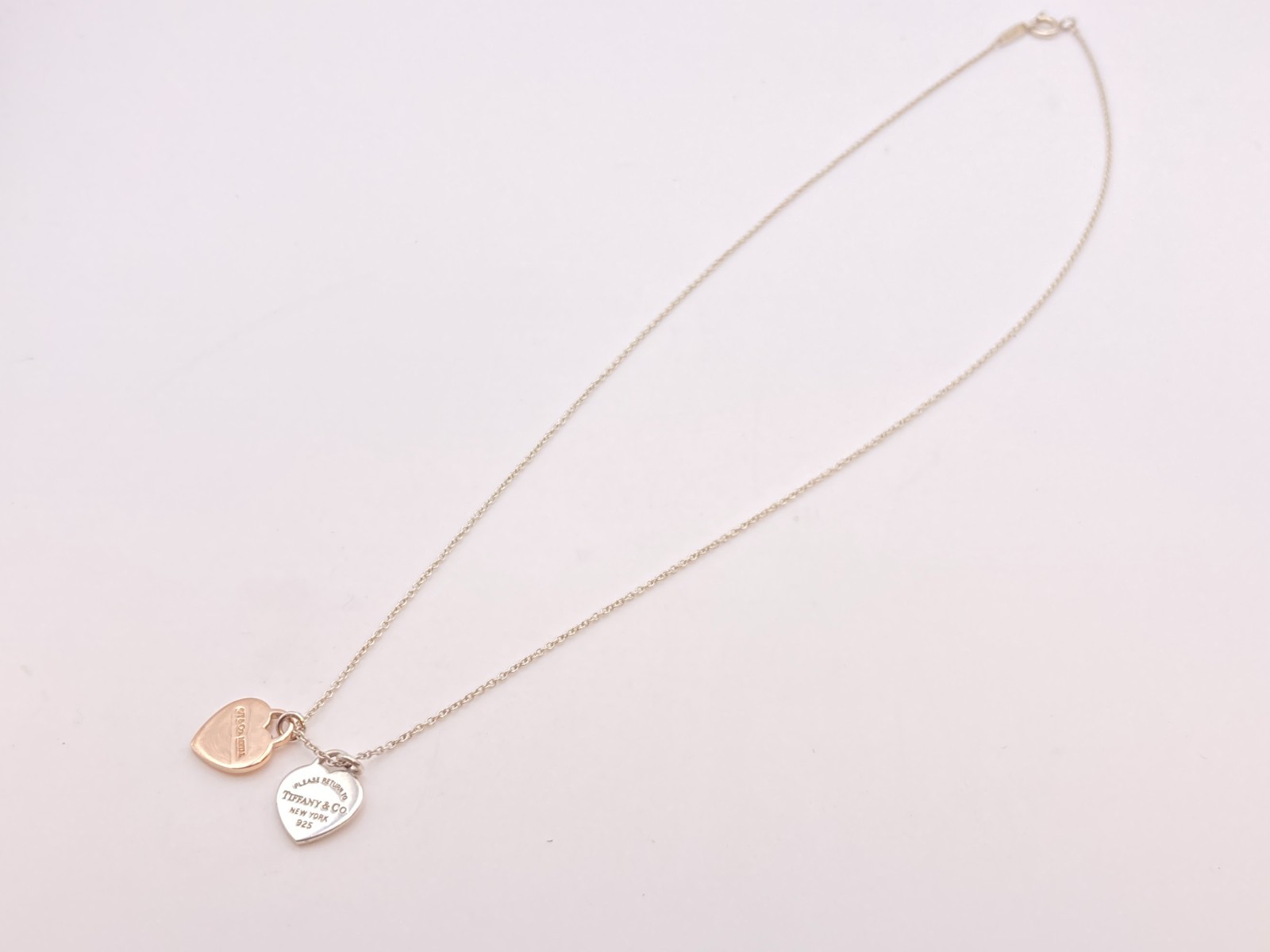 Tiffany & Co. Return to Round Duo Heart Rubedo Metal Necklace Silve 16″ 2.9g