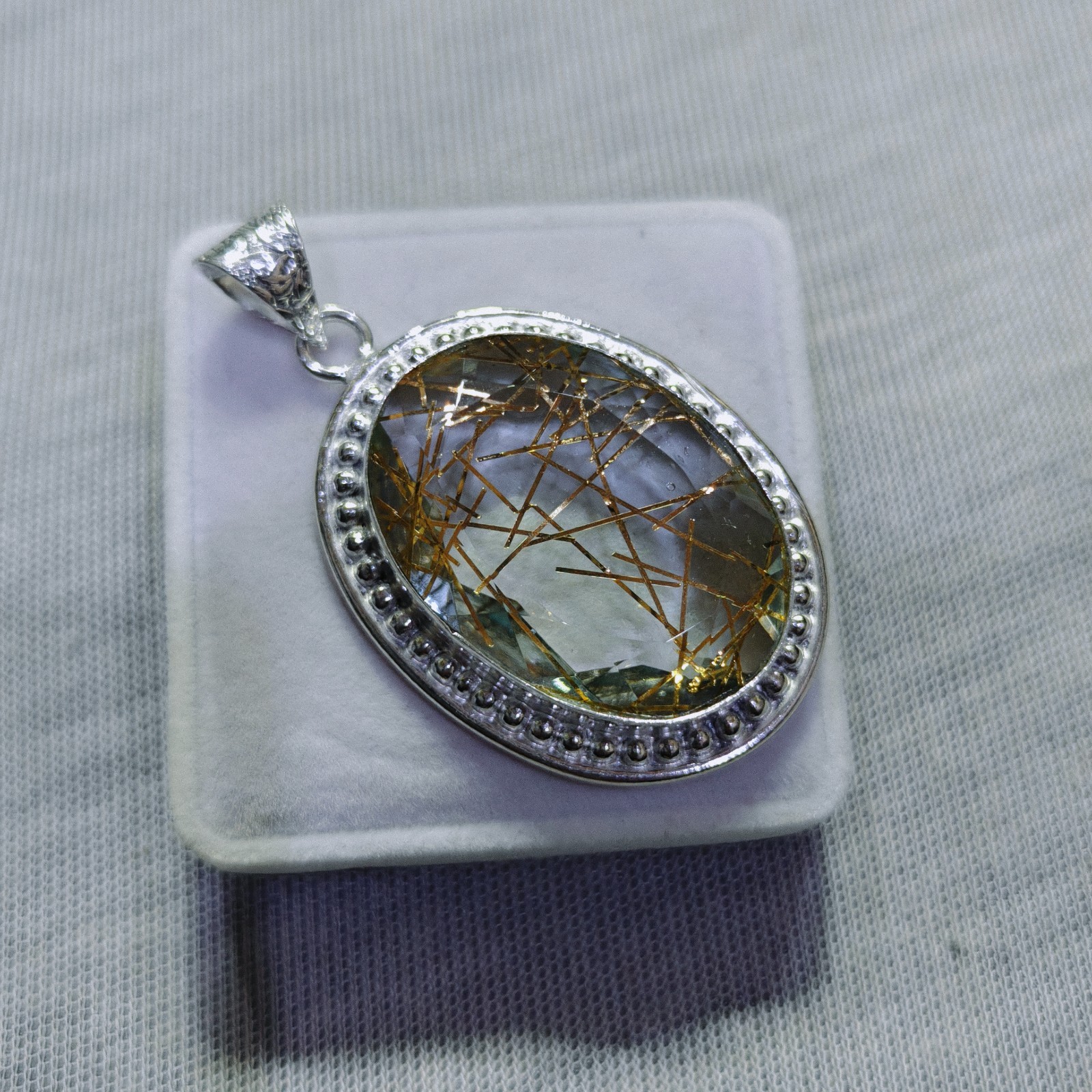 Golden Rutile Quartz Oval Gemstone Pendant Rutile Sterling Silver Pendant Gift