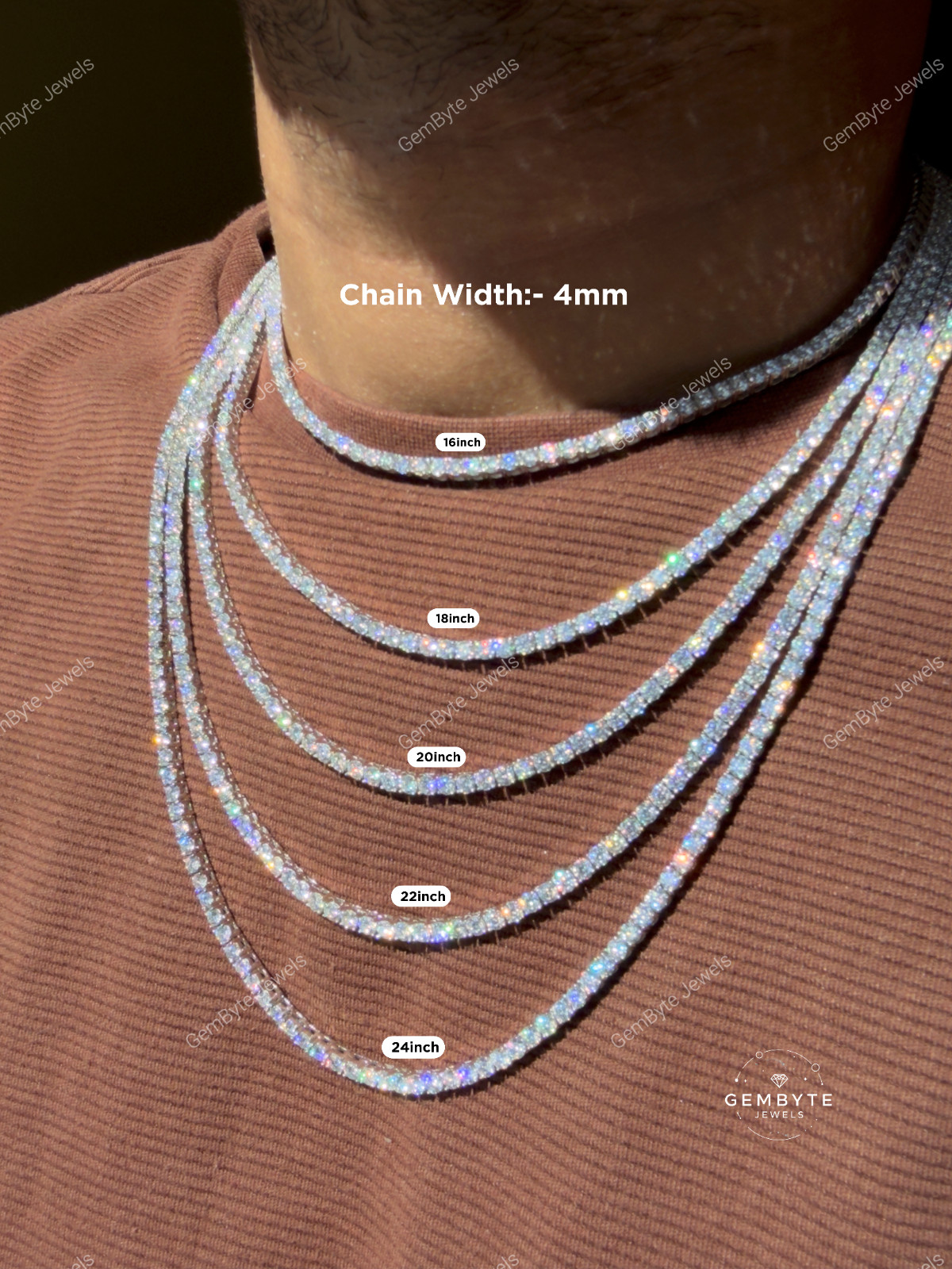 Real Moissanite Tennis Chain 925 Sterling Silver VVS D Color 2mm-6mm Mens Women
