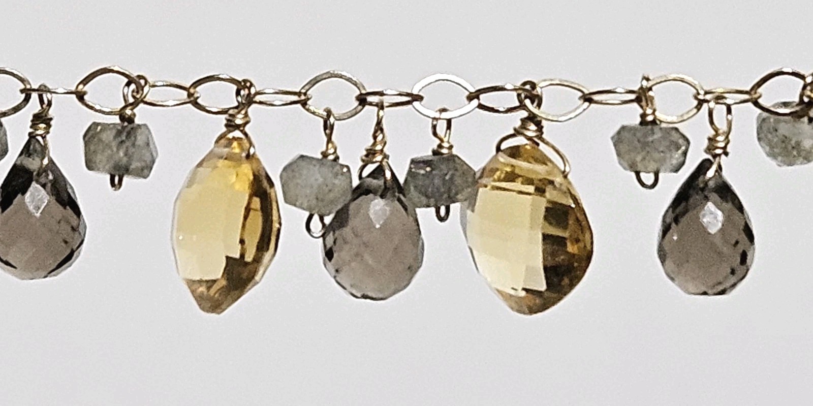 Jewelmak 14K Gold Citrine Smoky Quartz Moonstone Dangle Briolette Necklace 17″