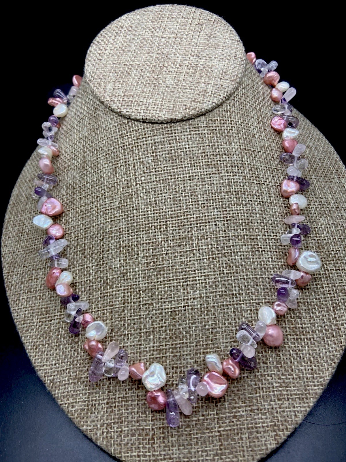 Honora Sterling Silver Keshi Pearl & gemstone pieces necklace new in pouch
