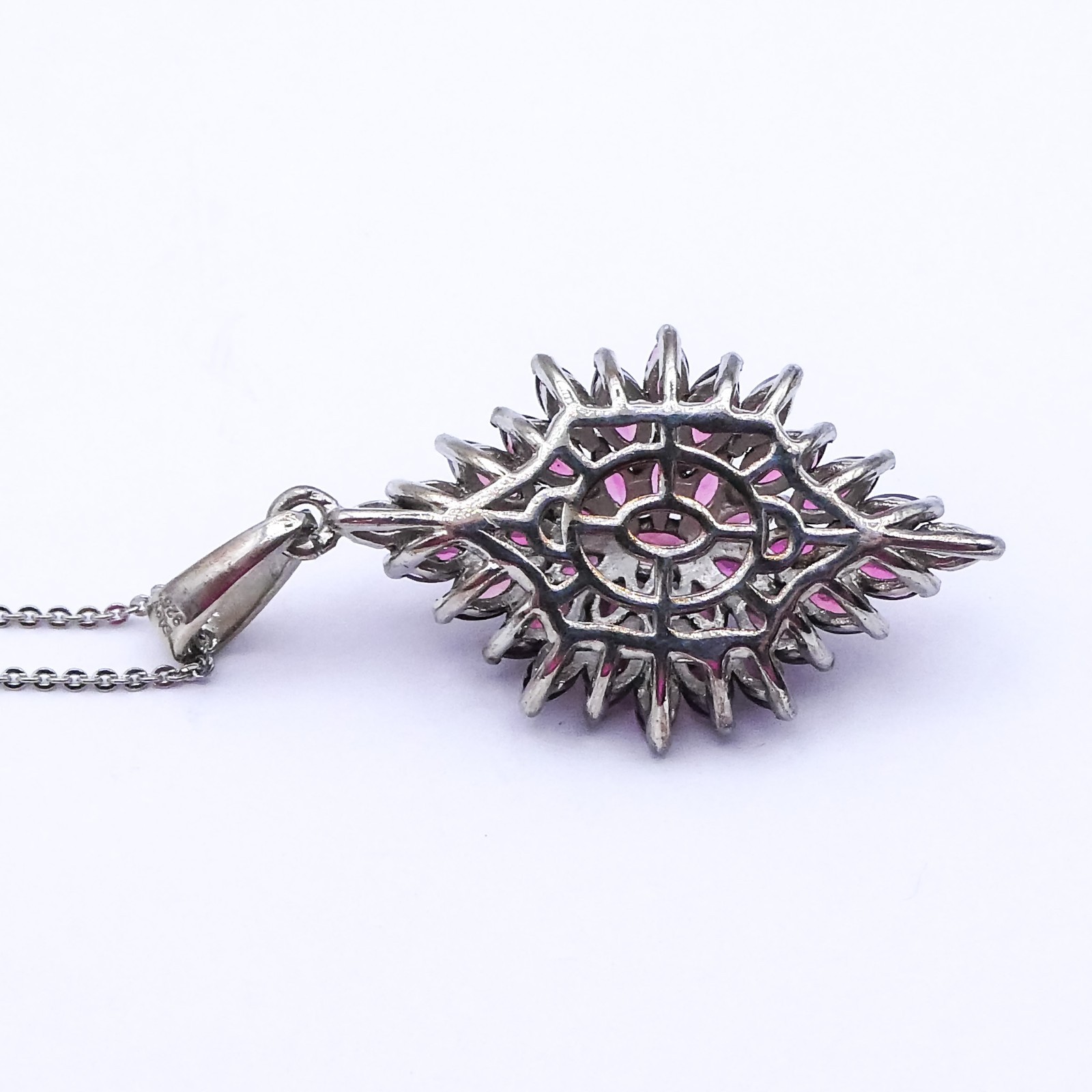 Djoy Rubelite Cluster Platinum Sterling Silver 20″ Pendant Chain Necklace