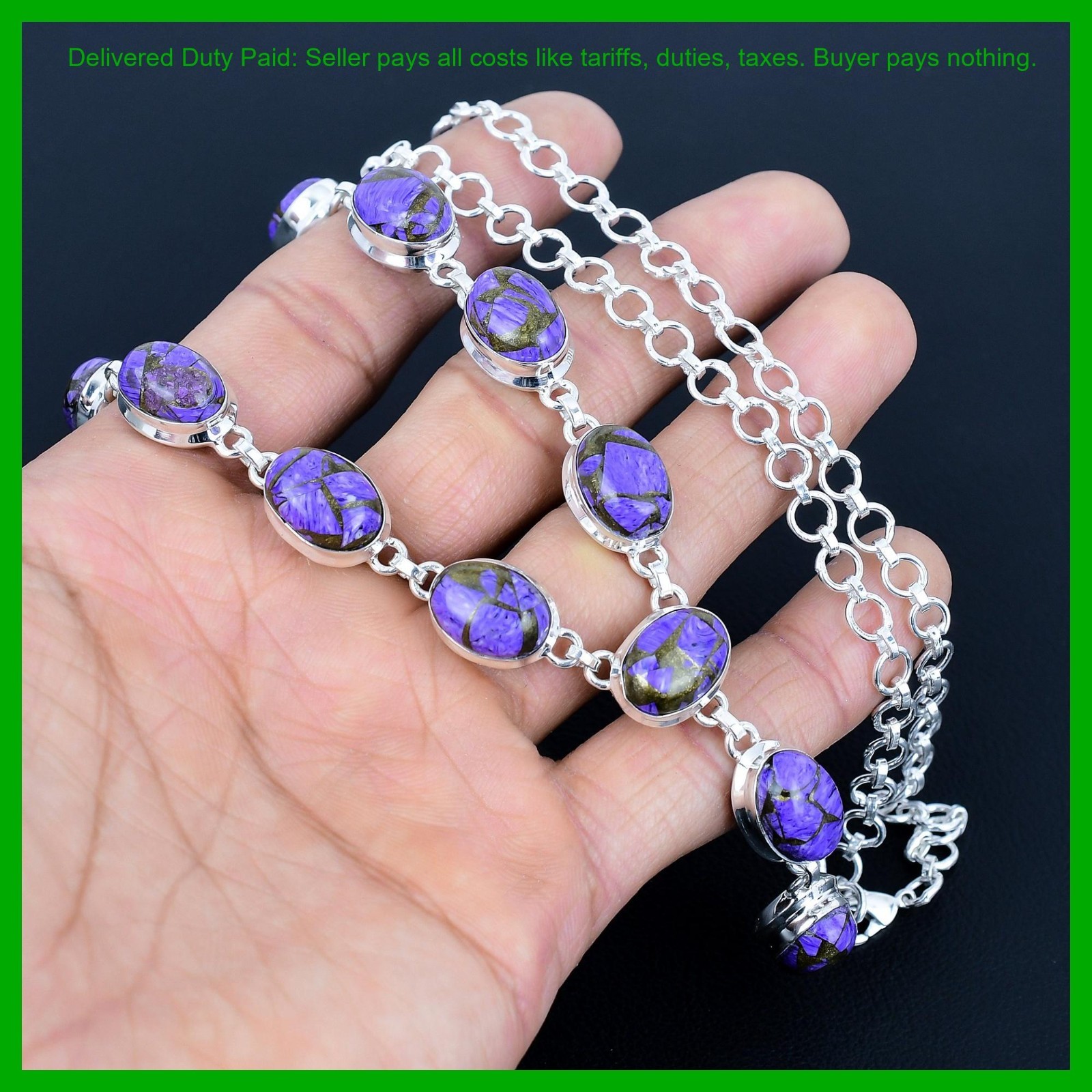 Valentines Deal 925 Silver Copper Charoite Stone Chain Third Eye Chakra Necklace
