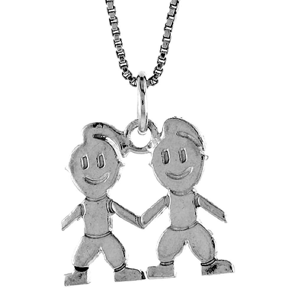 925 Sterling Silver Plain Boy and Girl Pendant, 11/16 Inches (17mm) Tall