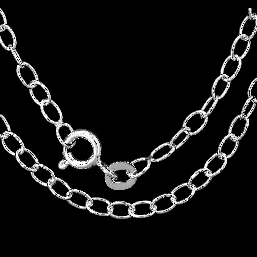 18″ Sterling Silver Rolo Chain Necklace – Strong, Shiny Oval Link Design DGC1023