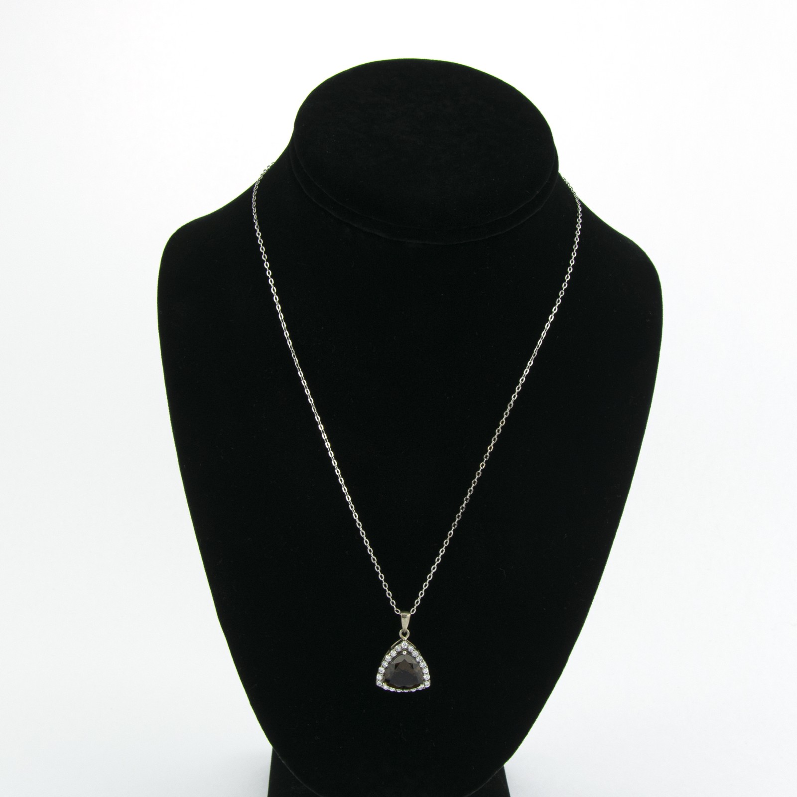 Women’s Trillion Cut Smoky Topaz with Cubic Zirconia Pendant and Necklace Set