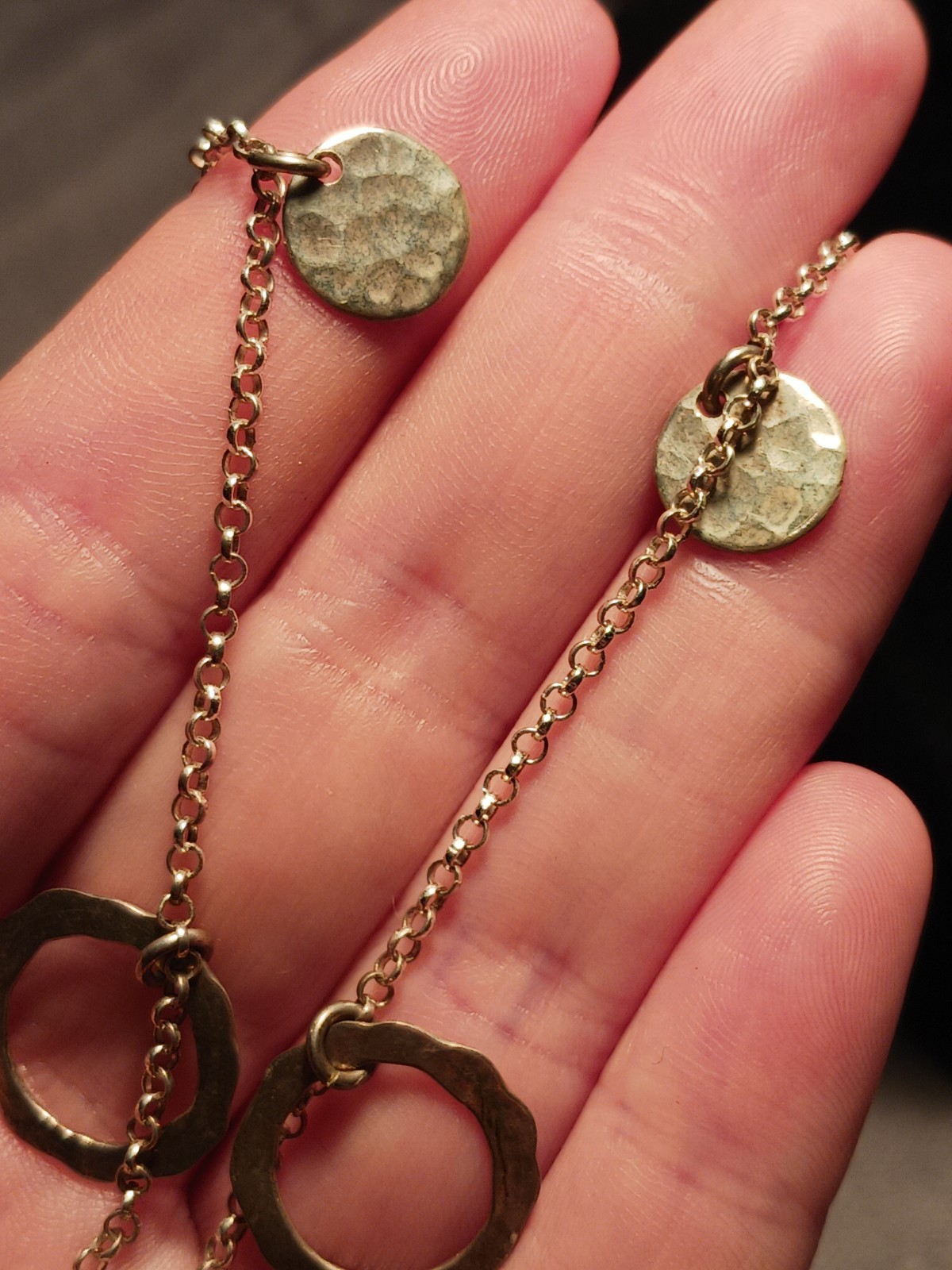 Sterling Silver Hammered Circle Charm Statement Necklace ~22in