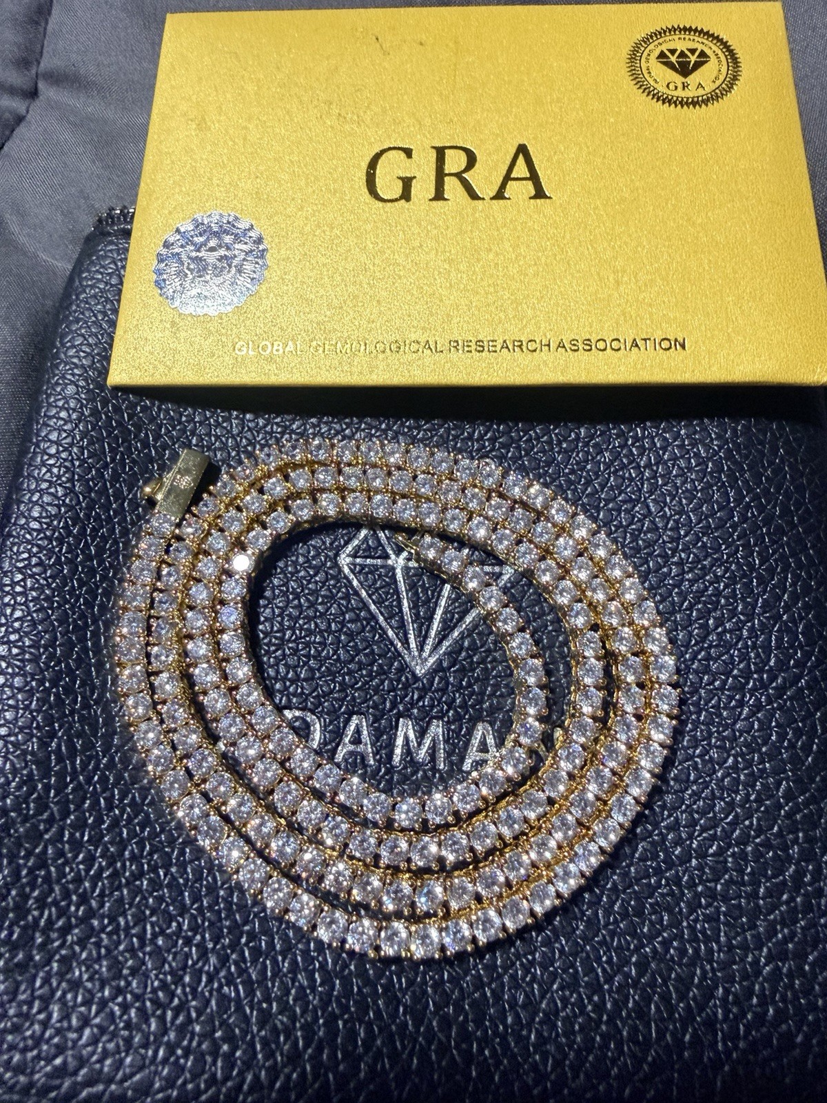 GRA Moissanite Tennis Necklace Yellow Gold Plated Round White Excellent Cut