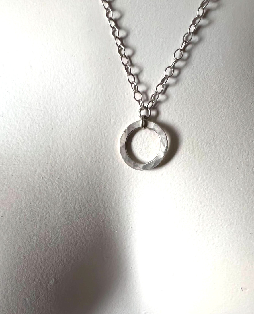 Sterling Silver Small Washer Ring Necklace – 0.75″ in Ring on chain – 18″