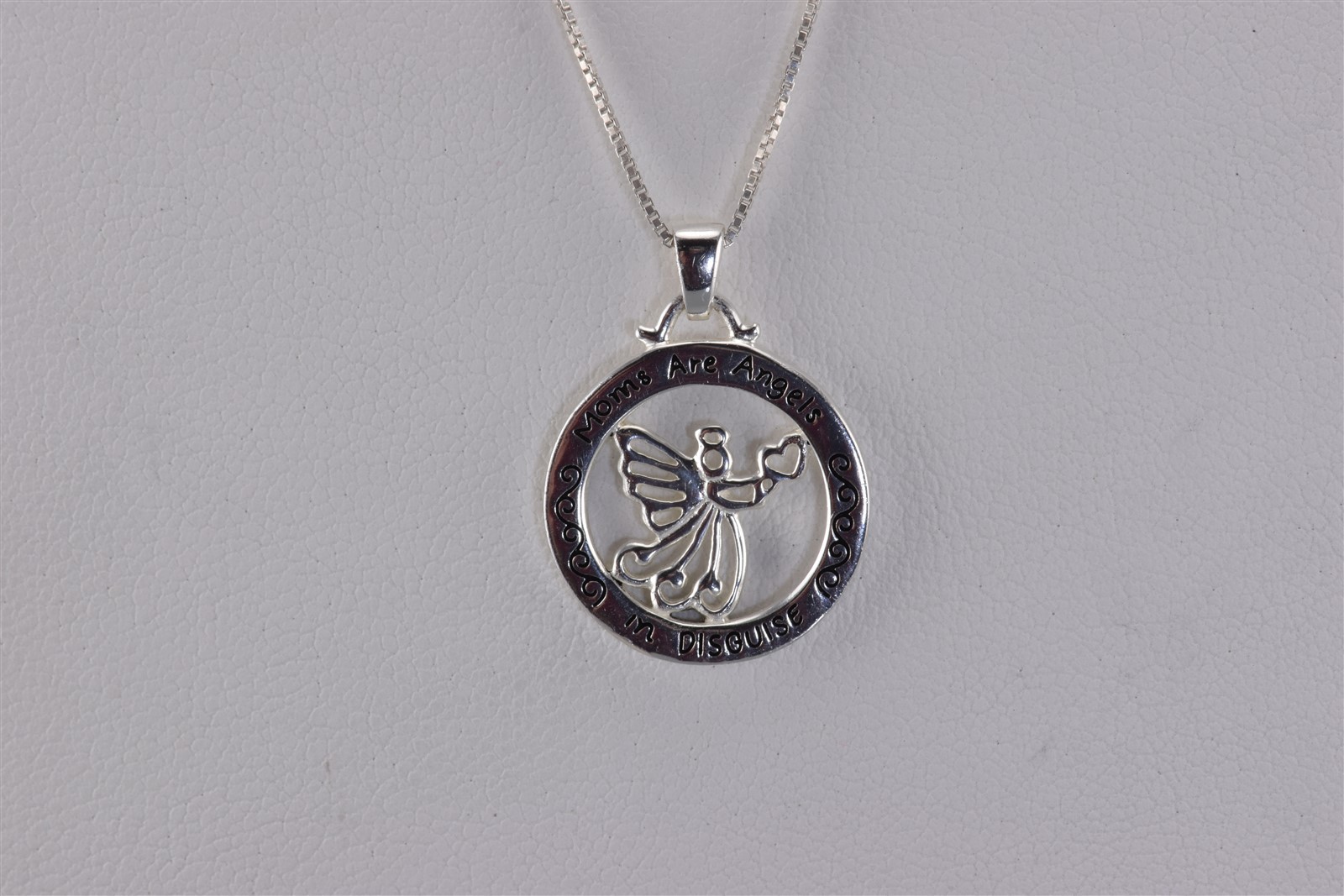 Sterling Silver 18mm Moms are Angels in Disguise Openwork 925 Pendant 18″ Chain