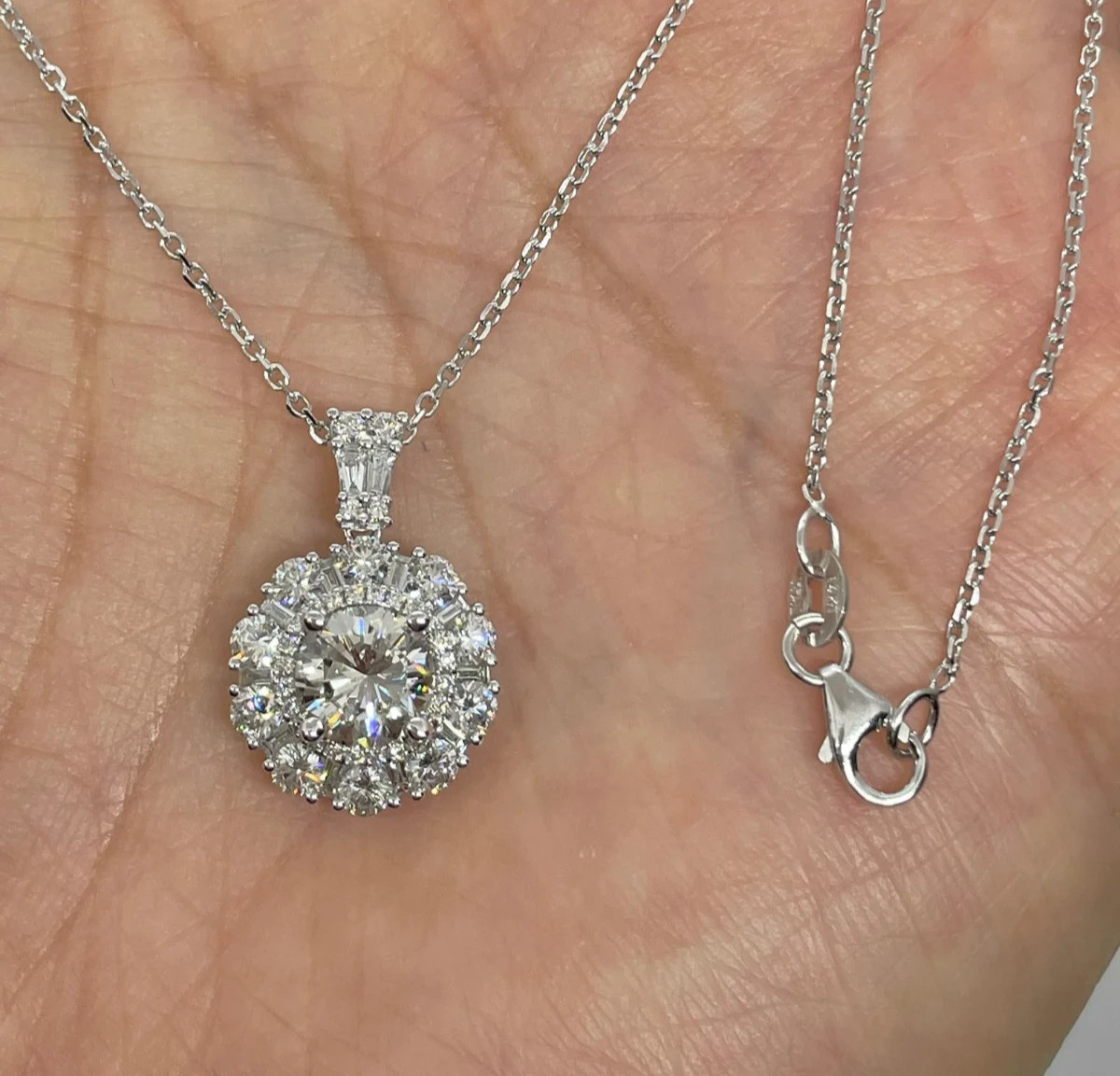 3Ct Round Cut Lab Created Diamond Halo Necklace Pendant 14K White Gold Plated