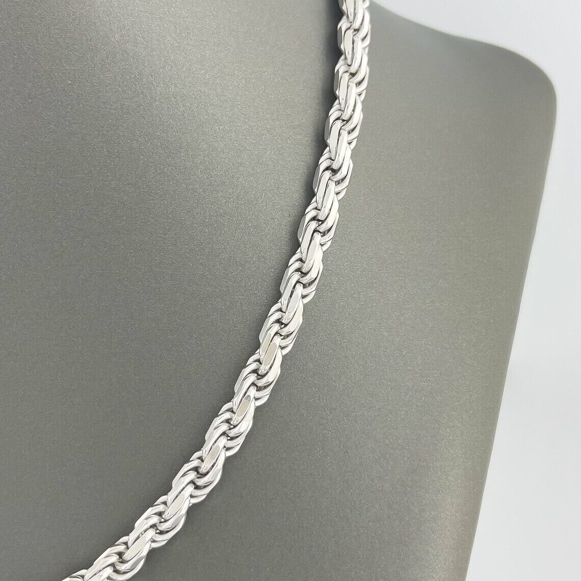 925 Sterling Silver Diamond Cut Rope Chain 5.50mm Mens Necklace Rhodium Finish